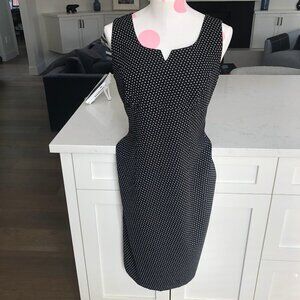 Linea Domani Sleeveless Poly Midi Polka Dot Print Lined Dress Black + White Sz 8
